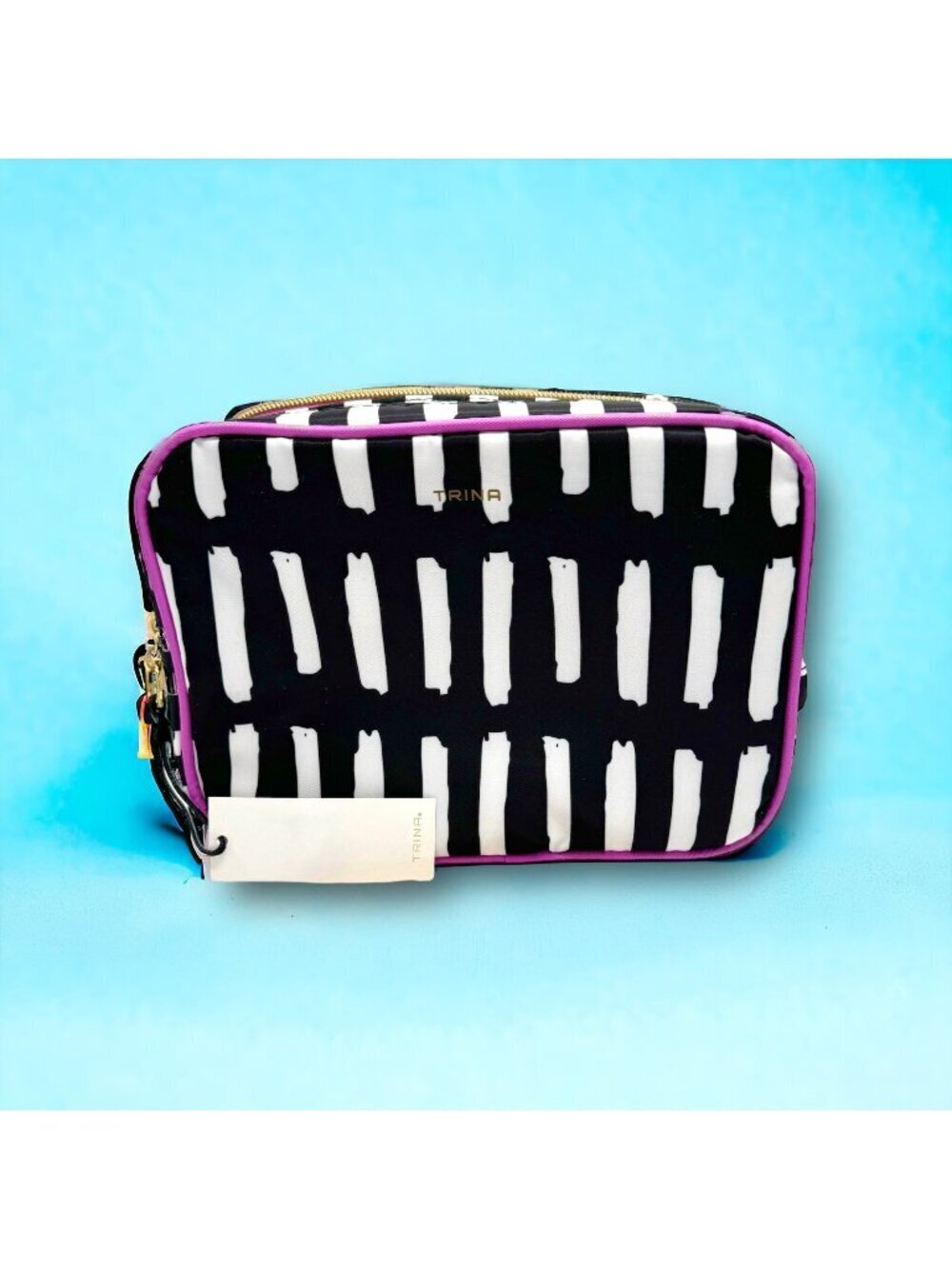 NWT Trina Makeup Bag Case Black White Pink Travel Organizing